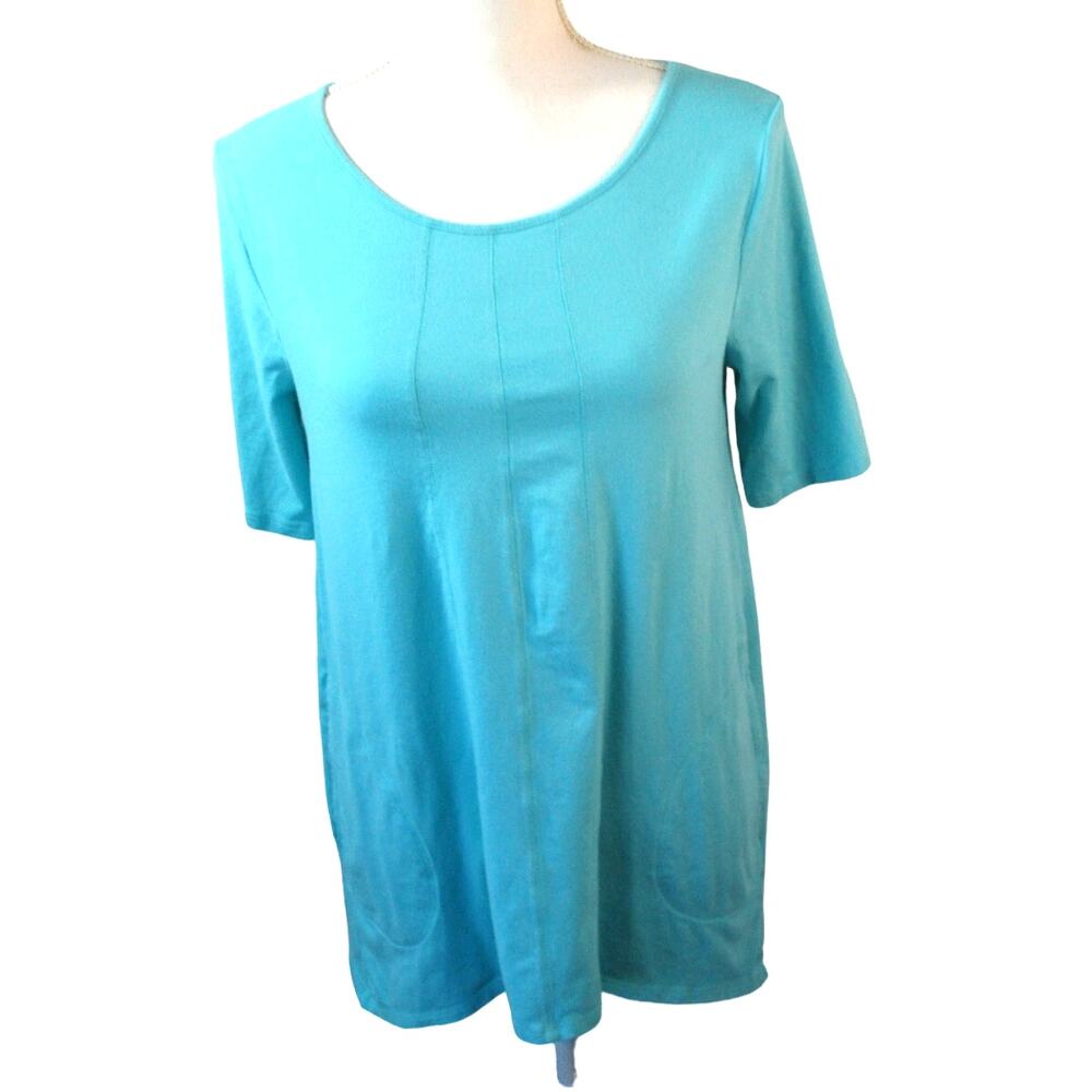 Weekends By Chico's Women's Blue Short Sleeve Stretch Tee Shirt Size XS ( 0 )